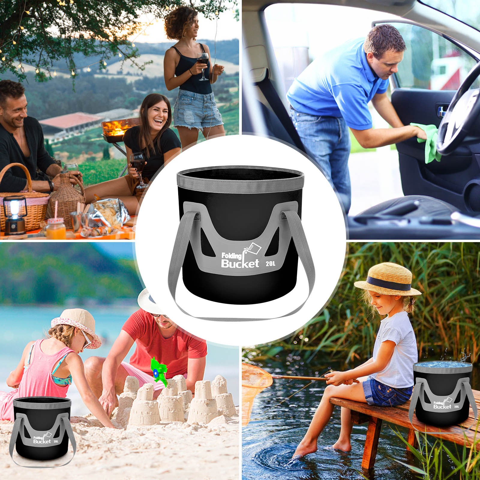 Pompotops Collapsible Bucket, Portable Sink, 20L Portable Foldable